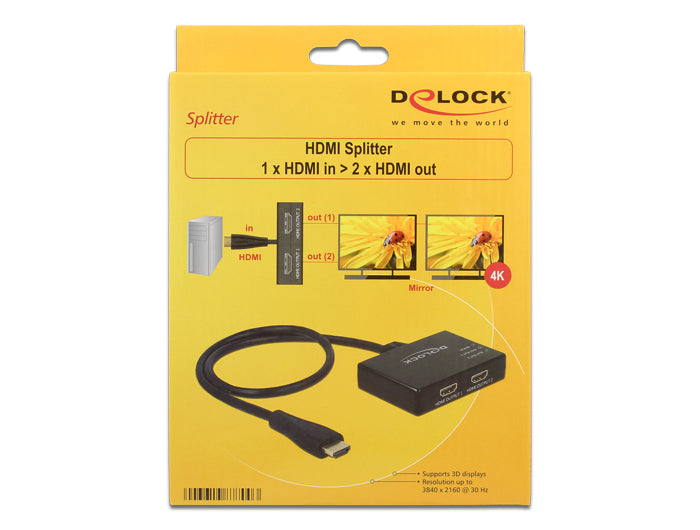 DeLOCK 87700 HDMI Monitorsplitter – 4K (3840 × 2160) @ 30 Hz, 2× HDMI-Ausgang, 0,6 m, USB-Stromversorgung