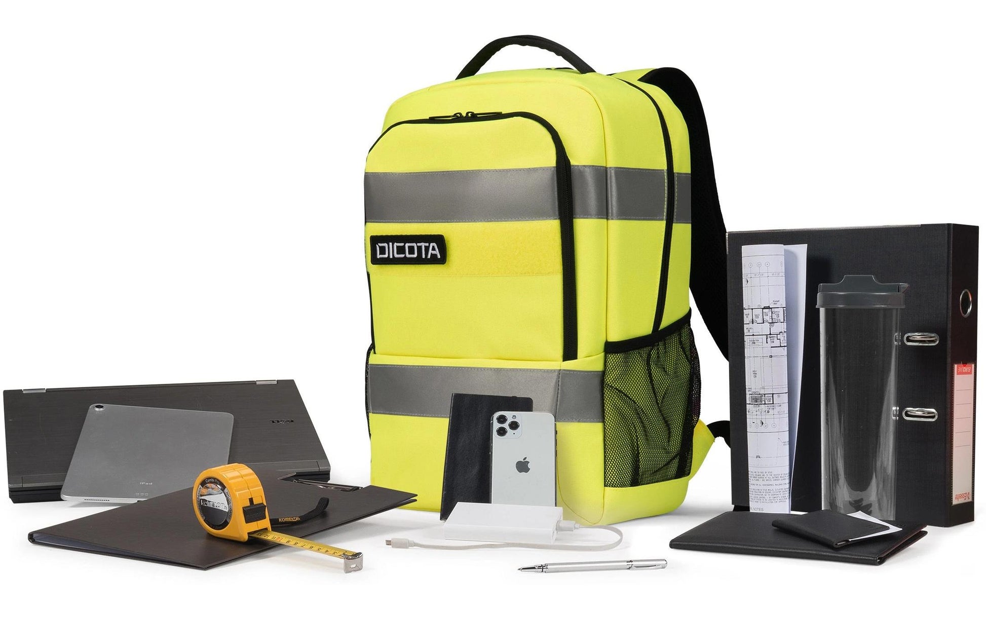 DICOTA Notebook-Rucksack – 24 l, rPET, Gelb/Schwarz, Reflektierende Elemente
