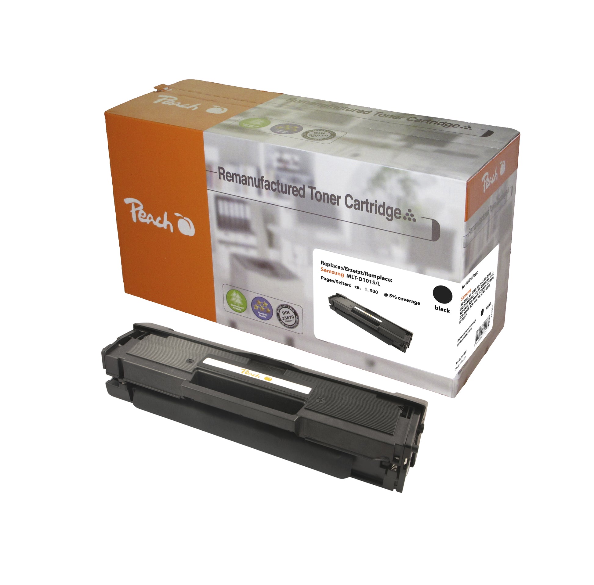 Peach PT343 (MLT-D101S) Schwarz Toner – Kompatibel – 1'500 Seiten – für Samsung ML-2160/ML-2161/ML-2162 u. a.
