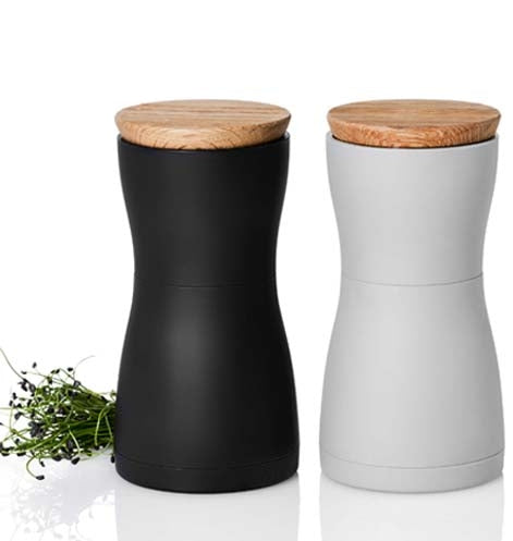AdHoc Salz- und Pfeffermühle 2-teilig, Ø 6,2 × 13,3 cm, Kunststoff/Holz, Keramik-Mahlwerk, Schwarz/Grau