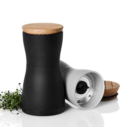 AdHoc Salz- und Pfeffermühle 2-teilig, Ø 6,2 × 13,3 cm, Kunststoff/Holz, Keramik-Mahlwerk, Schwarz/Grau