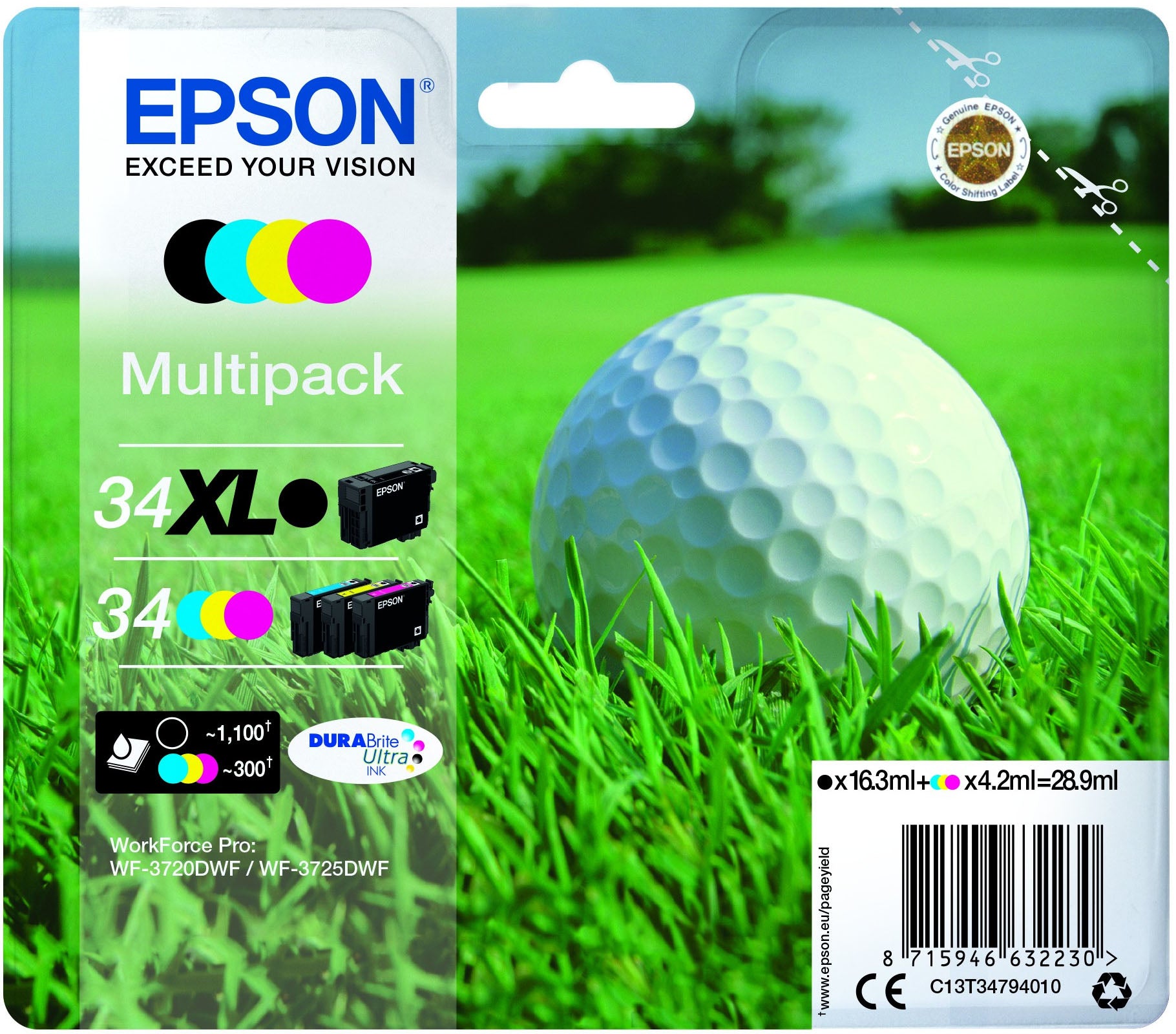Epson Tintenpatronen-Multipack T347940, CMYK, XL, original – für WorkForce WF-3720, WF-3725DWF