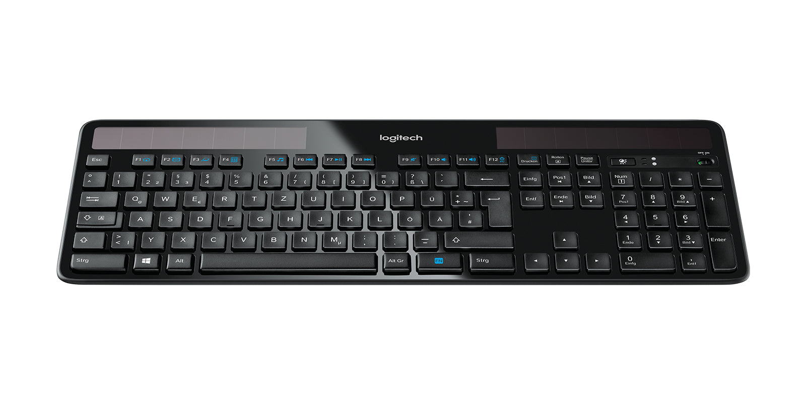 Logitech K750 – Tastatur, kabellos (2,4 GHz), DE-Layout (DE), Fullsize (mit Ziffernblock) – für Windows