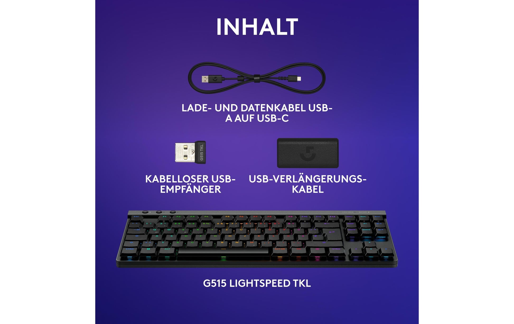 Logitech G G515 LIGHTSPEED TKL – mechanisch, RGB – Bluetooth & 2,4 GHz (Nano-Empfänger USB-A) – QWERTZ (CH)