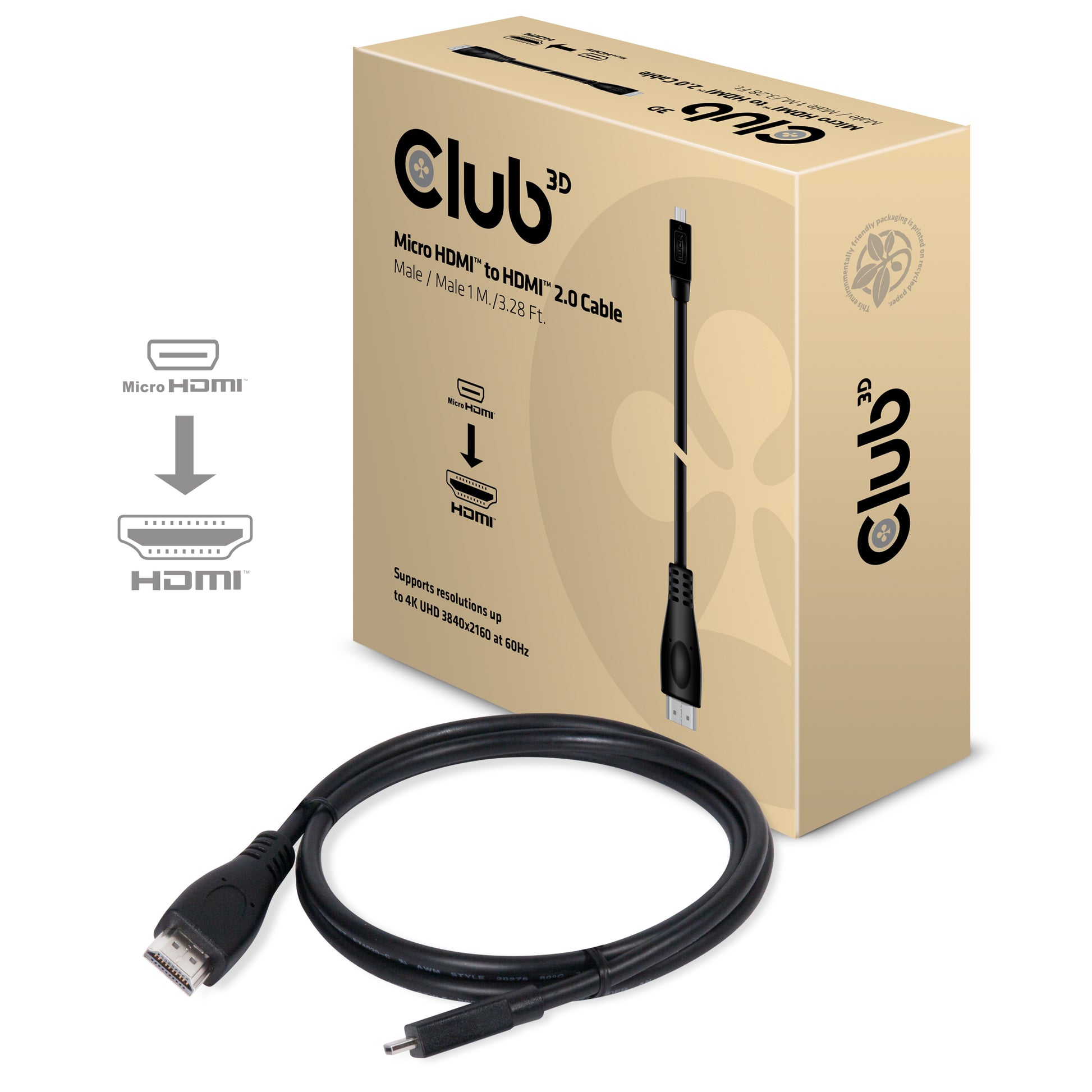 CLUB3D Micro-HDMI auf HDMI Kabel HDMI 2.0 4K 60 Hz – 1 m