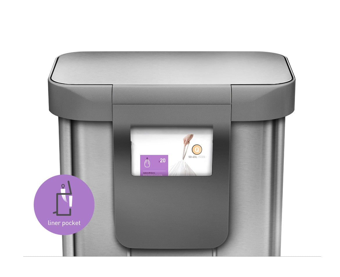 simplehuman Abfallcontainer – 55 l – mit Deckel – Edelstahl – B × H × T 470 × 655 × 358 mm
