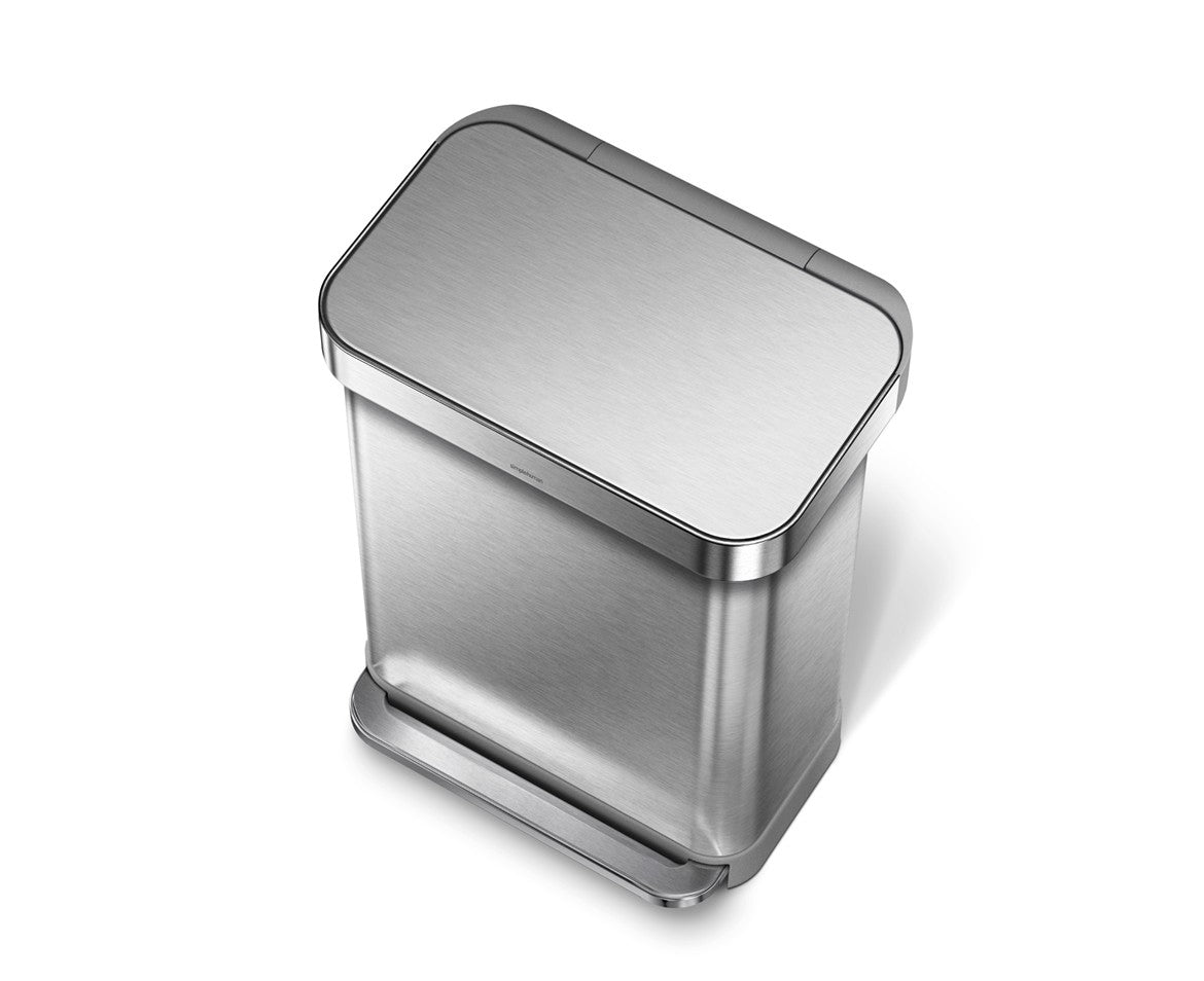 simplehuman Abfallcontainer – 55 l – mit Deckel – Edelstahl – B × H × T 470 × 655 × 358 mm