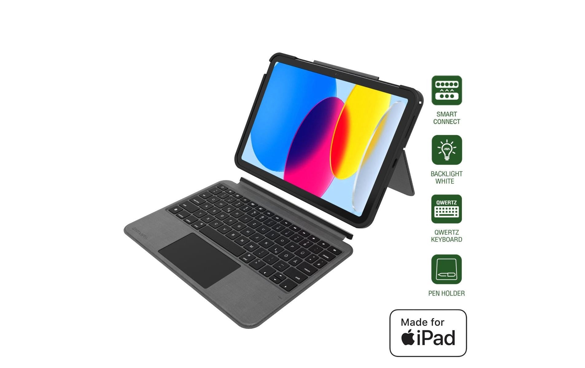 4smarts Tastatur-Case für iPad 10,9" (10. Gen.) – Smart Connector, QWERTZ (CH) – Schwarz