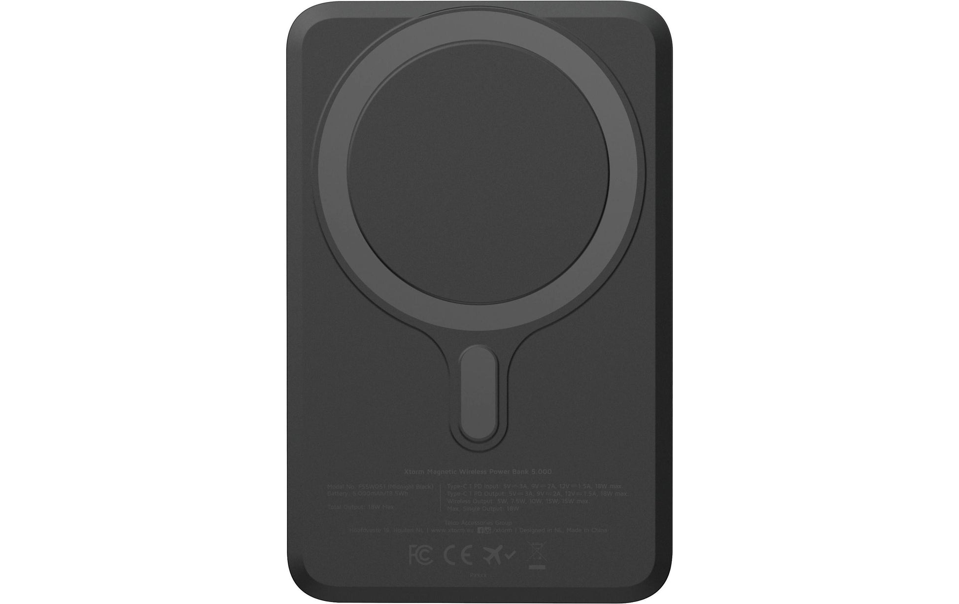 Xtorm Powerbank 5000 mAh, PD 18 W, 1× USB-C, kabelloses Laden, Durchgangsladung, für Smartphones, Schwarz