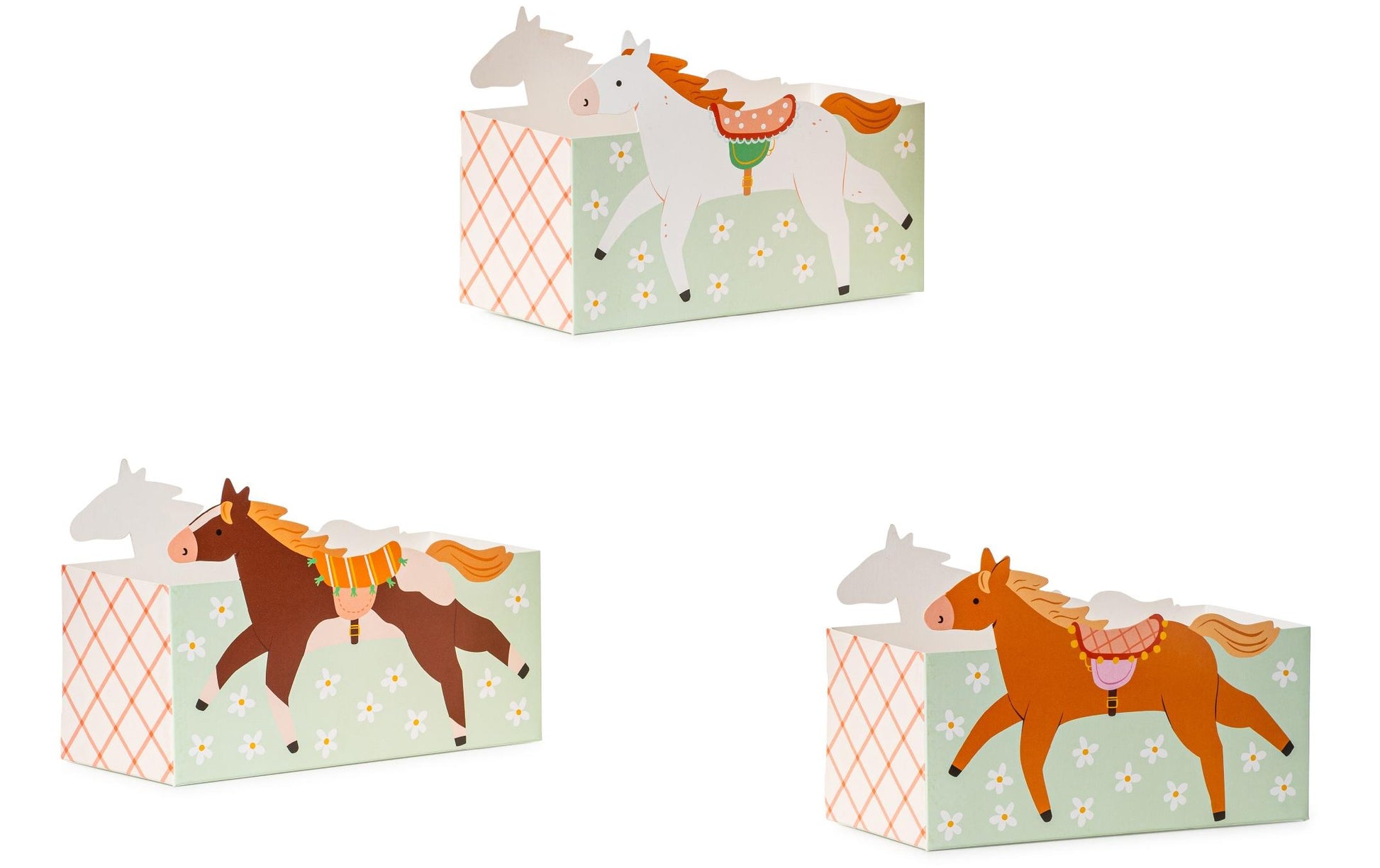 PartyDeco Take-away-Box, Papier – 170 × 110 × 75 mm, mehrfarbig (Pferd) – 3 Stk.