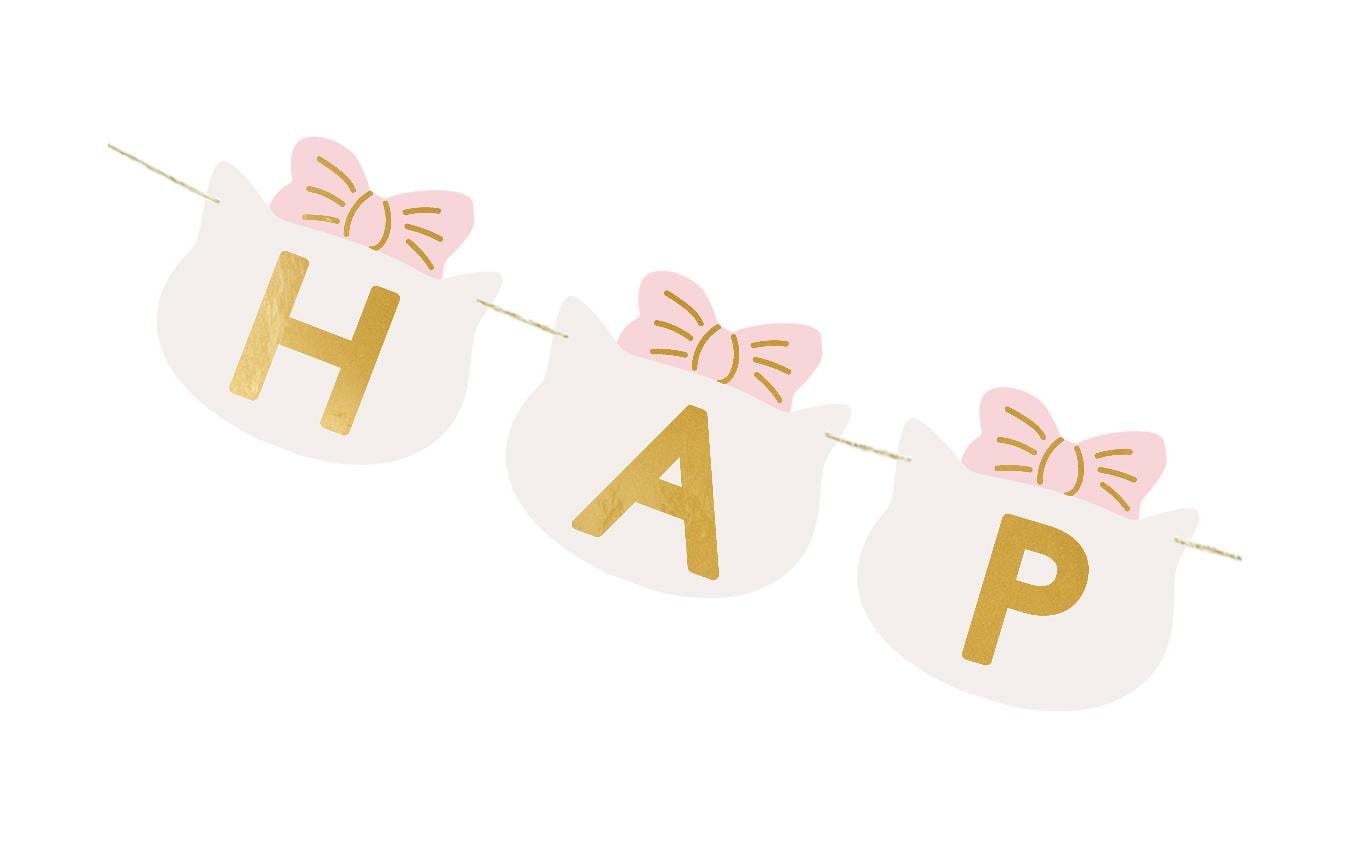 PartyDeco Fahnenbanner Happy Birthday Kätzchen – mehrfarbig – 280 × 12 cm – Papier – 1 Stk
