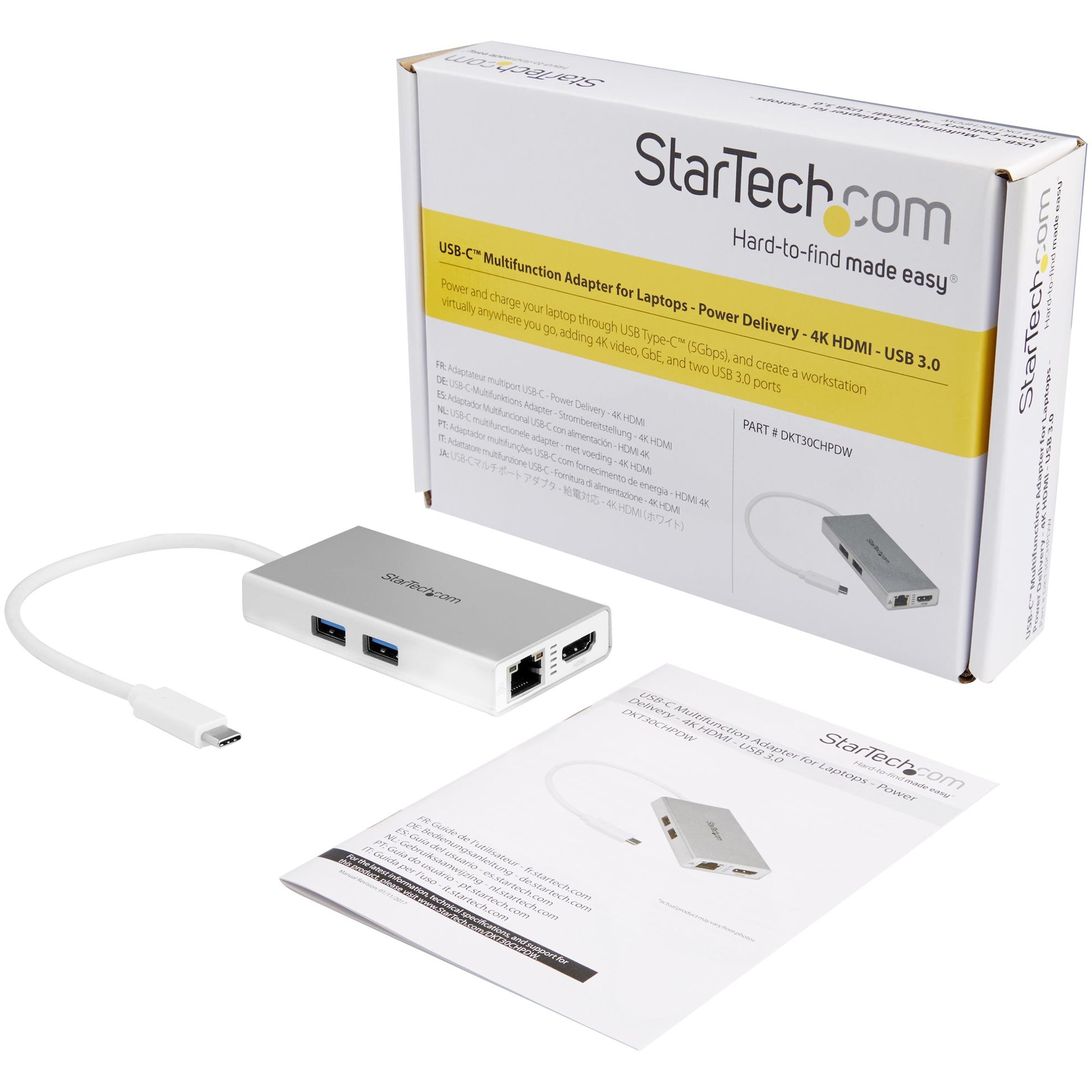 StarTech.com Multiport-Adapter – USB-C, 1× HDMI, 2× USB-A, 60 W PD, GbE, für Windows/Mac/ChromeOS