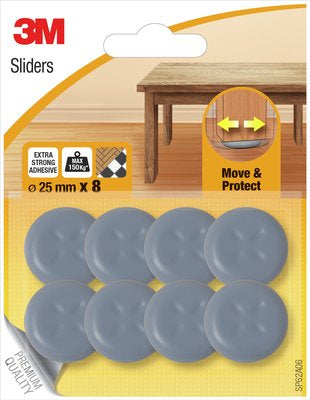 3M Stuhlgleiter Ø 25 × H 25 mm – Polymer – grau – 8 Stück