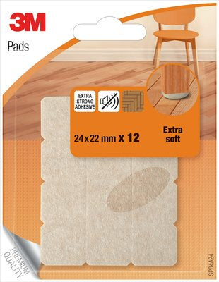 3M Stuhlbeingleiter 12 Stück – Filz – Beige – 24 × 22 mm – Selbstklebend, Extra Stark