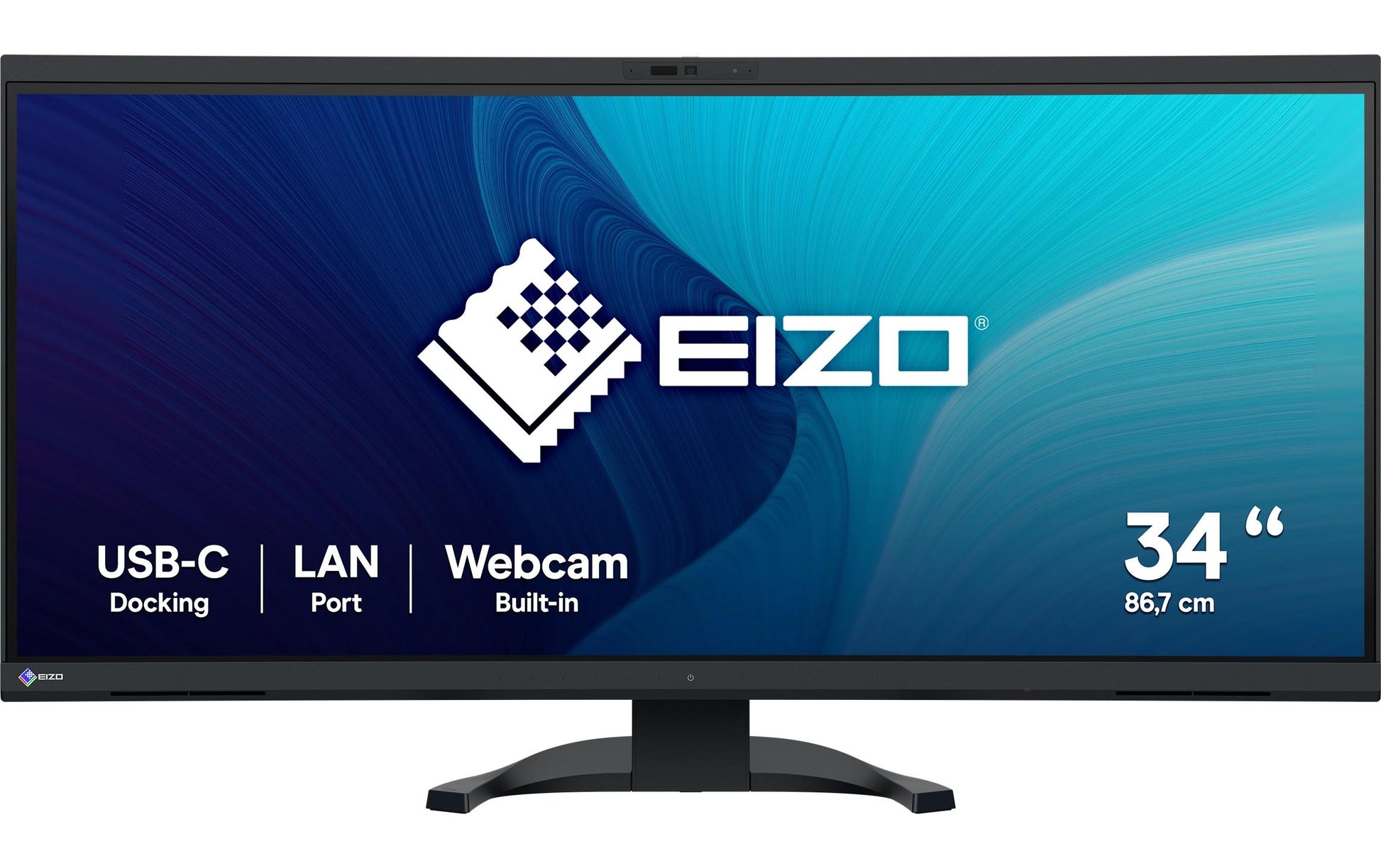 EIZO FlexScan EV3450XC – Monitor, 34,1", 60 Hz, 300 cd/m², Gebogen, Webcam, USB-C, KVM, VESA 100 × 100, Schwarz