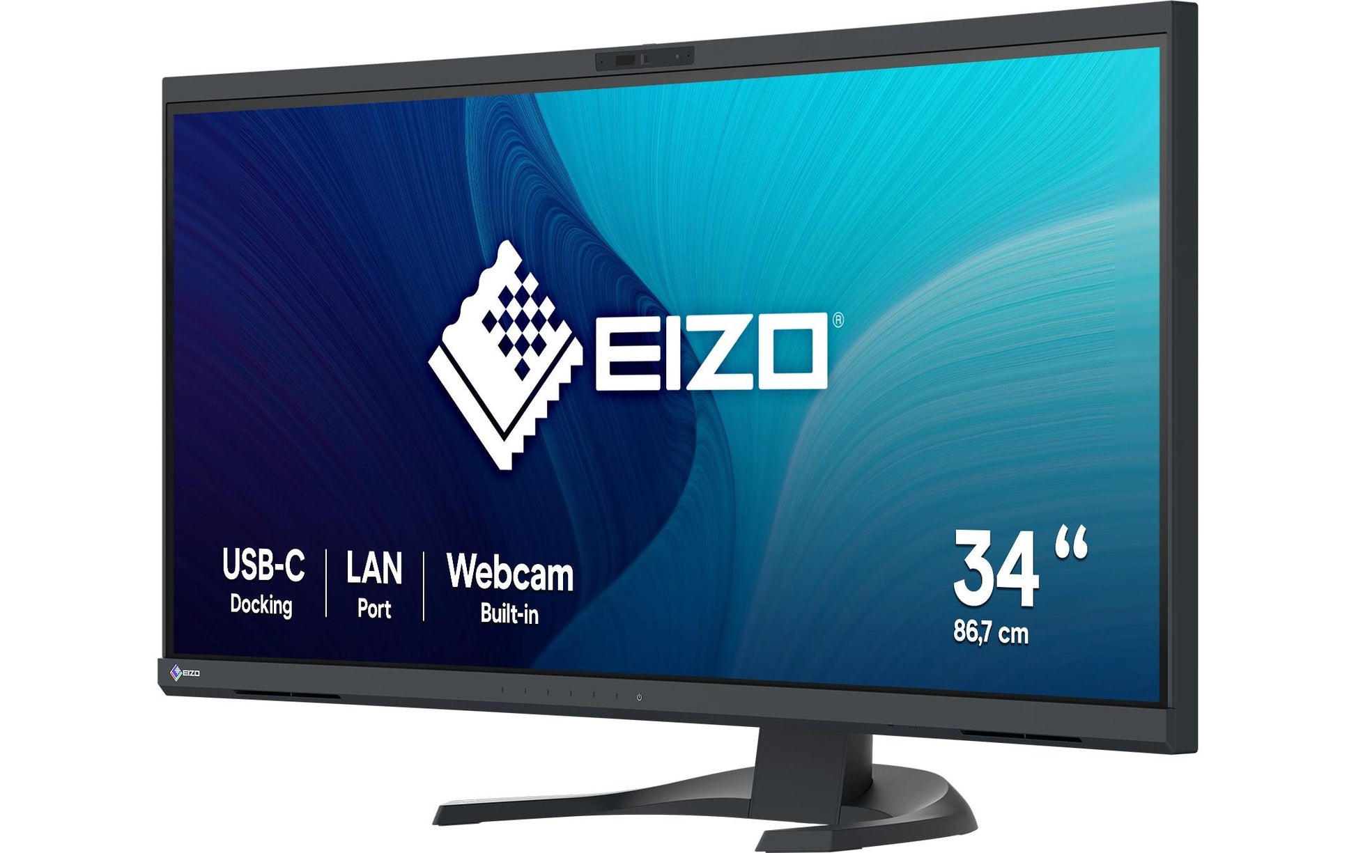 EIZO FlexScan EV3450XC – Monitor, 34,1", 60 Hz, 300 cd/m², Gebogen, Webcam, USB-C, KVM, VESA 100 × 100, Schwarz