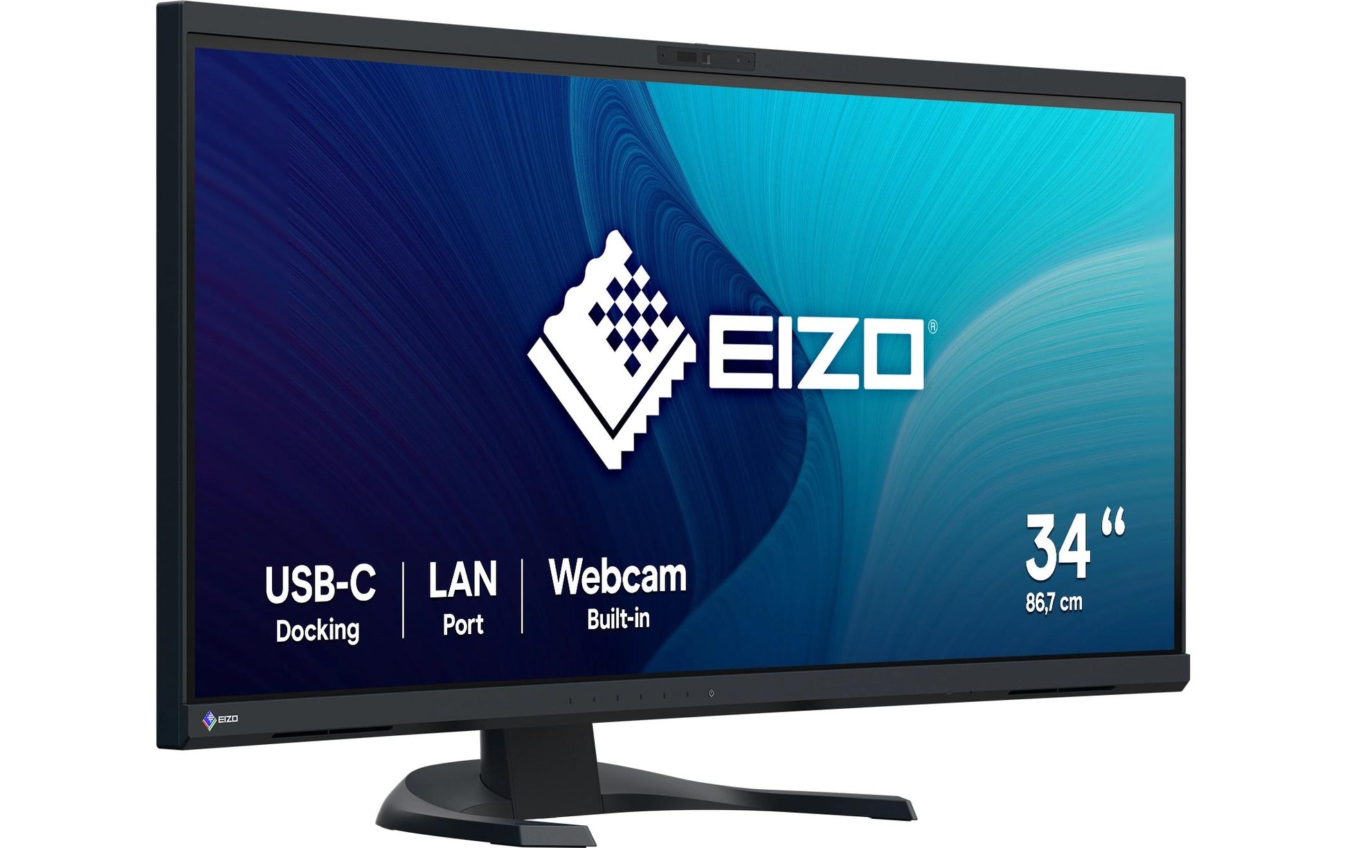 EIZO FlexScan EV3450XC – Monitor, 34,1", 60 Hz, 300 cd/m², Gebogen, Webcam, USB-C, KVM, VESA 100 × 100, Schwarz