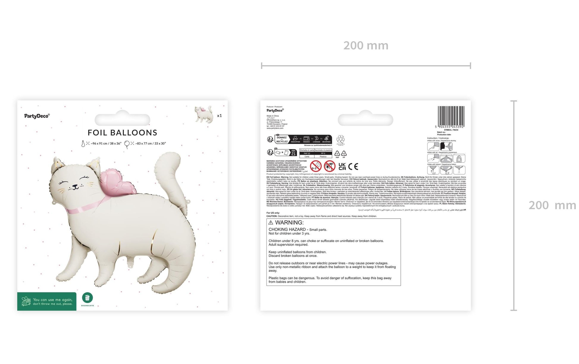 PartyDeco Folienballon Kätzchen – mehrfarbig – 83 × 77 cm – 1 Stk