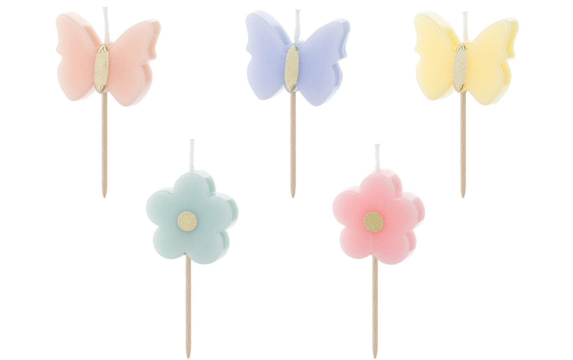 PartyDeco Geburtstagskerzen Schmetterling – mehrfarbig – 3,5 cm – 5 Stk