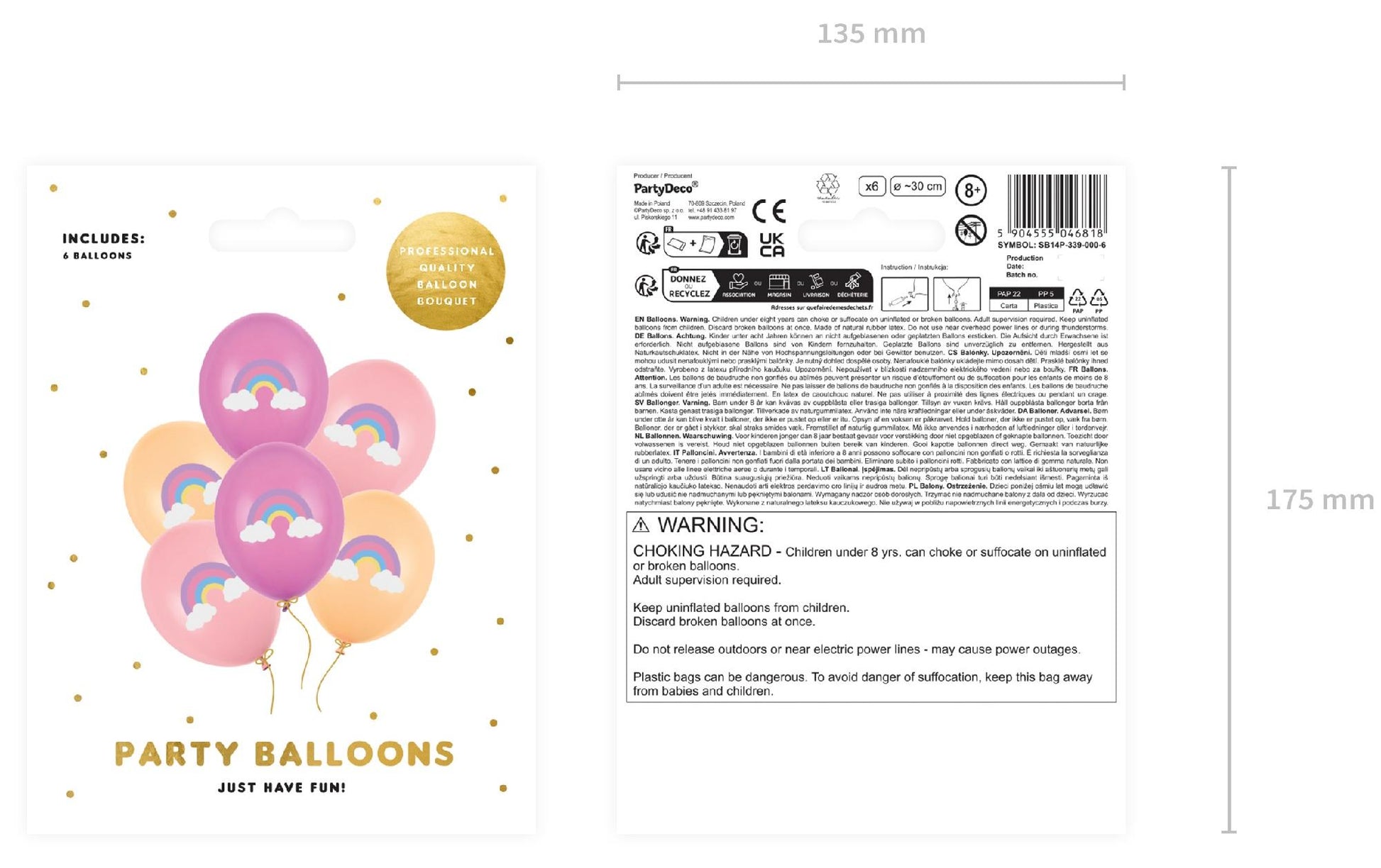 PartyDeco Folienballon Regenbogen – Rosa – Ø 30 cm – 6 Stk