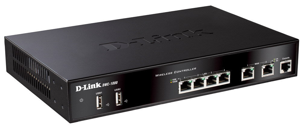 D-Link DWC-1000 – Wireless Controller – verwaltet bis zu 12 Access Points, 4× 1G RJ-45, 2× USB 2.0, schwarz