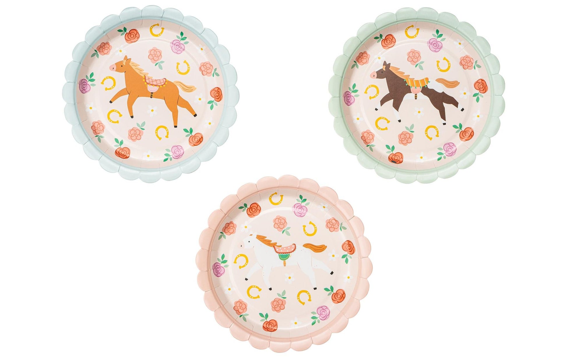 PartyDeco Teller, Papier/Karton, rund – Ø 18 cm, Pferd – 6 Stk.