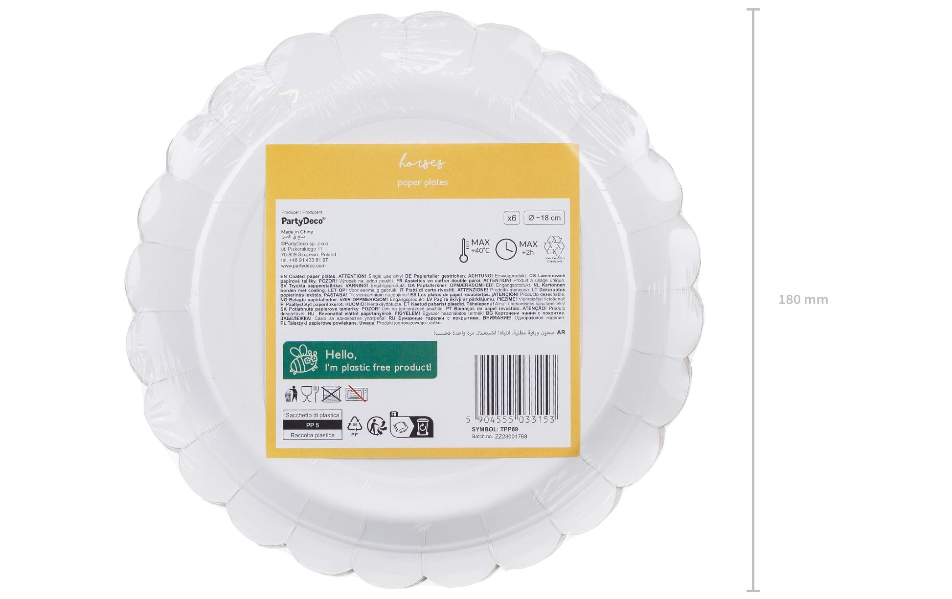 PartyDeco Teller, Papier/Karton, rund – Ø 18 cm, Pferd – 6 Stk.