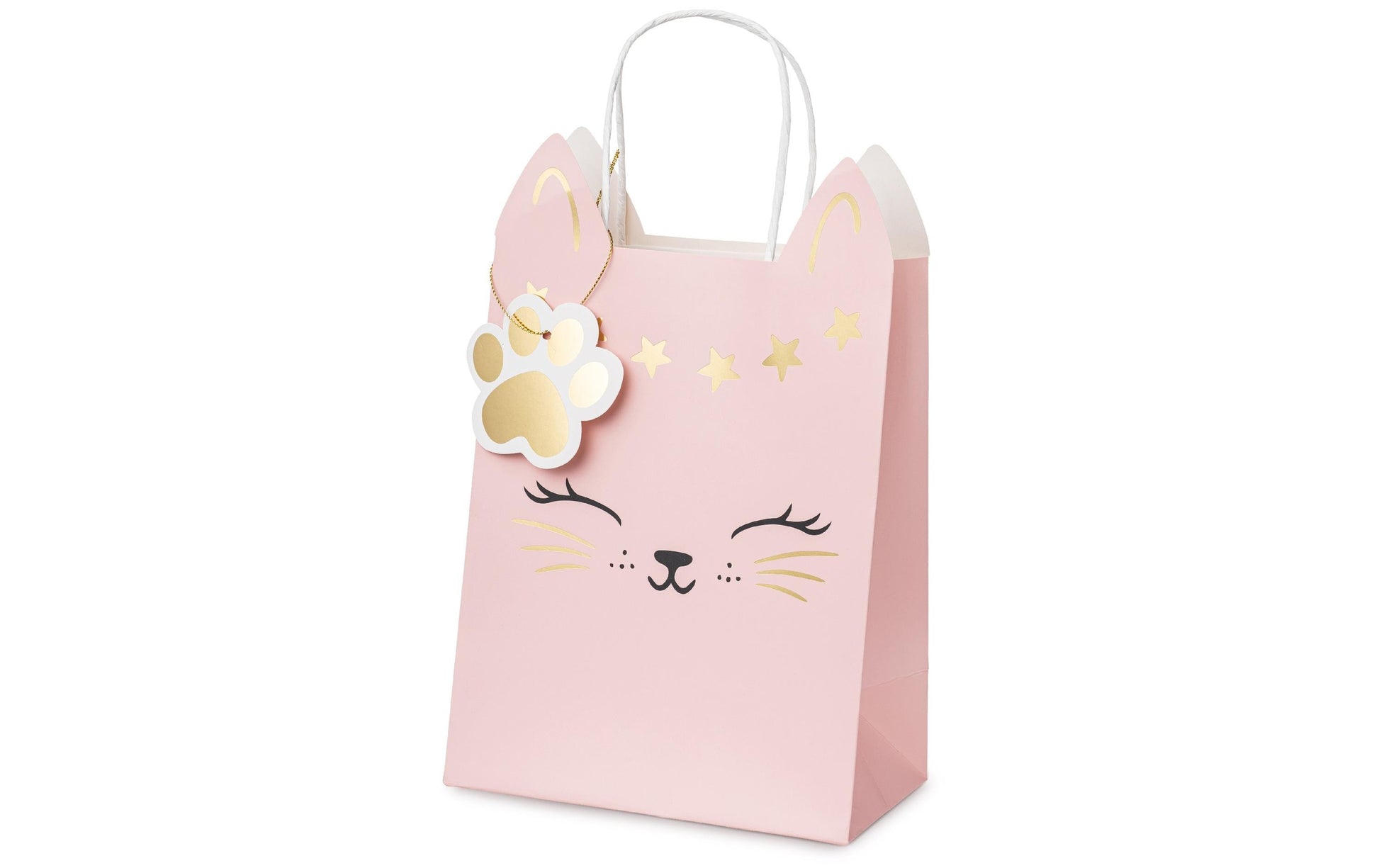 PartyDeco Geschenktasche Katze – 180 × 275 × 105 mm – Seilgriff, Anhänger (Katzenpfote) – 1 Stk. – Weihnachten