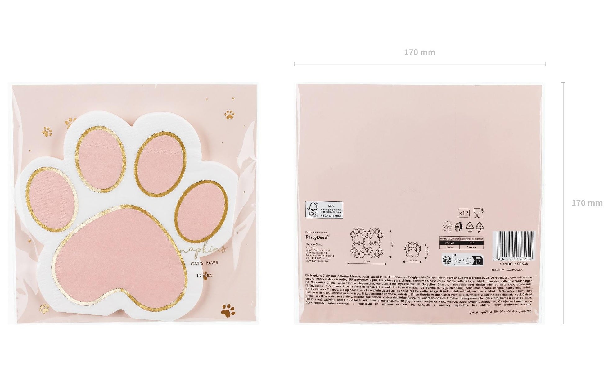 PartyDeco Servietten Katzenpfoten – 31 × 29 cm – 12 Stück
