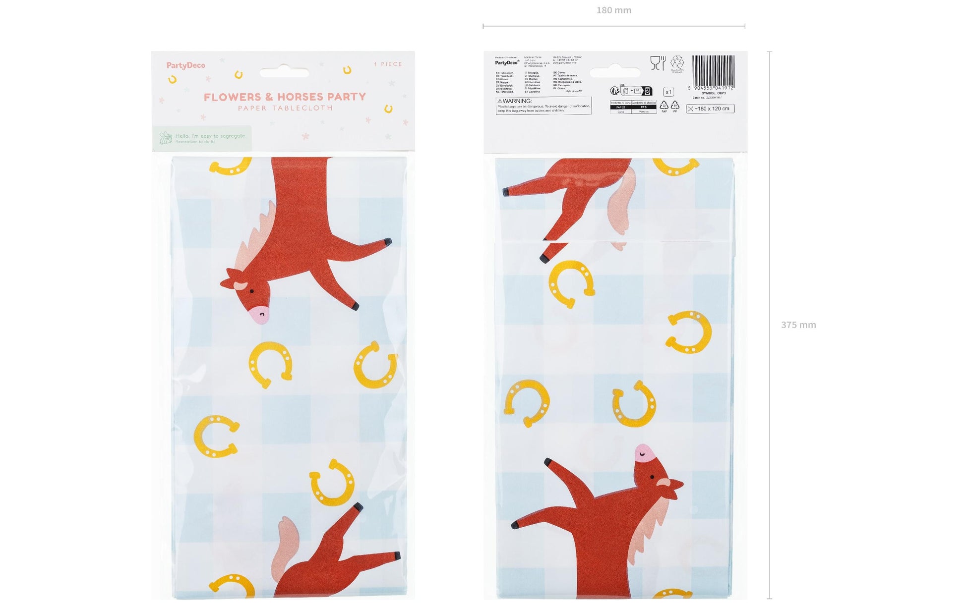 PartyDeco Tischdecke – 120×180 cm, Papier, Hellblau, Pferde