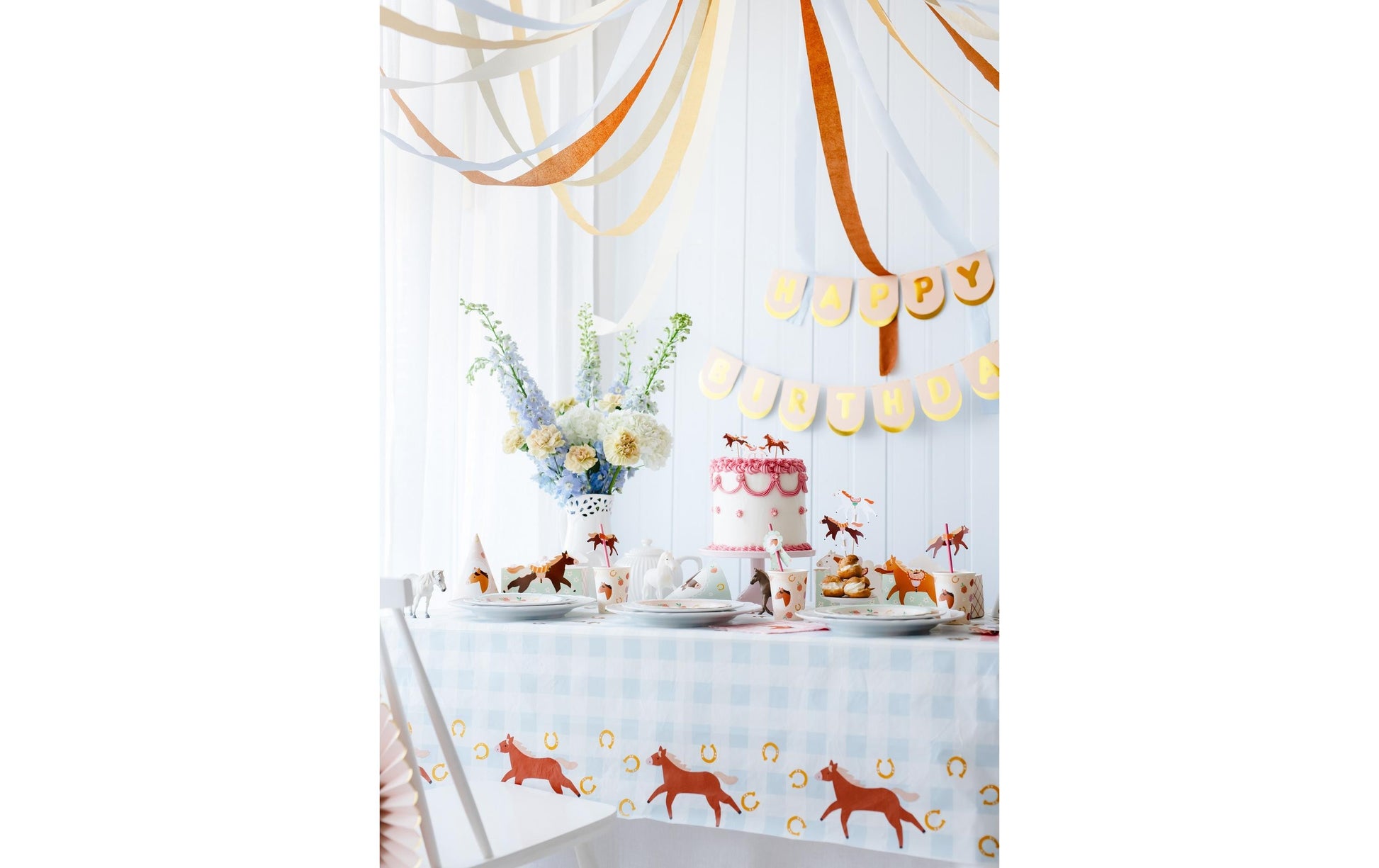 PartyDeco Tischdecke – 120×180 cm, Papier, Hellblau, Pferde