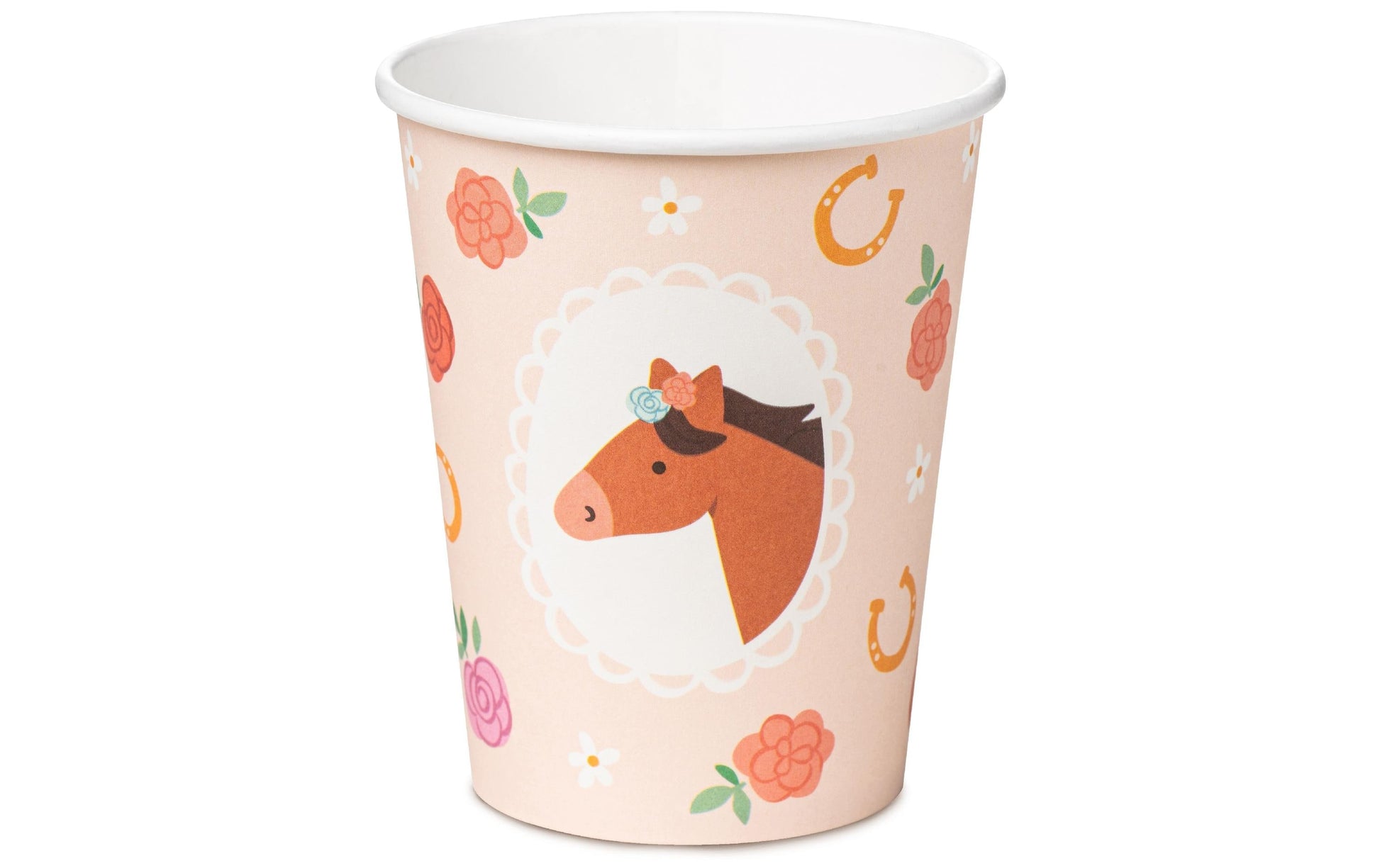 PartyDeco Trinkbecher, Papier – 220 ml, Rosa, Pferde-Motiv – 6 Stk.
