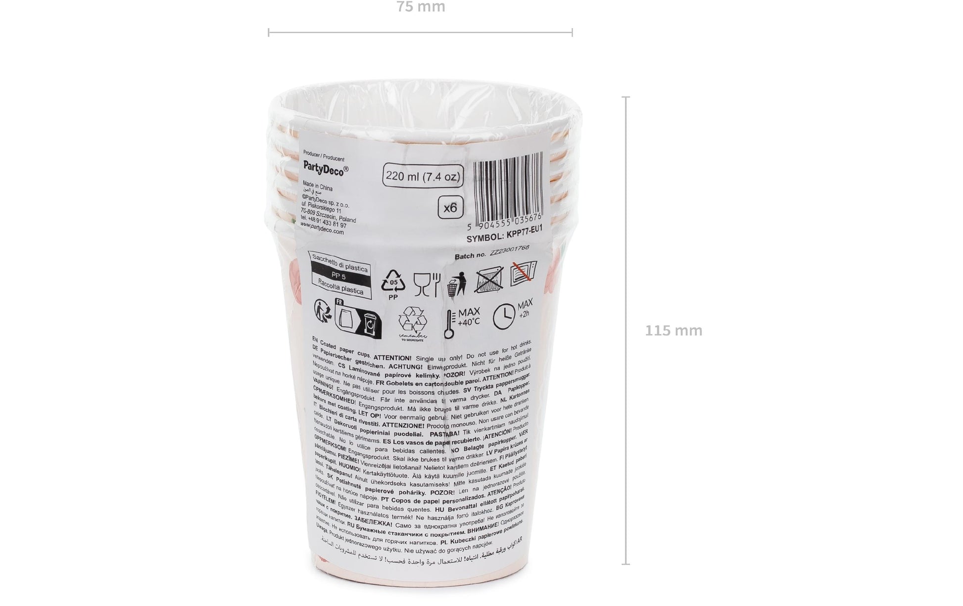 PartyDeco Trinkbecher, Papier – 220 ml, Rosa, Pferde-Motiv – 6 Stk.
