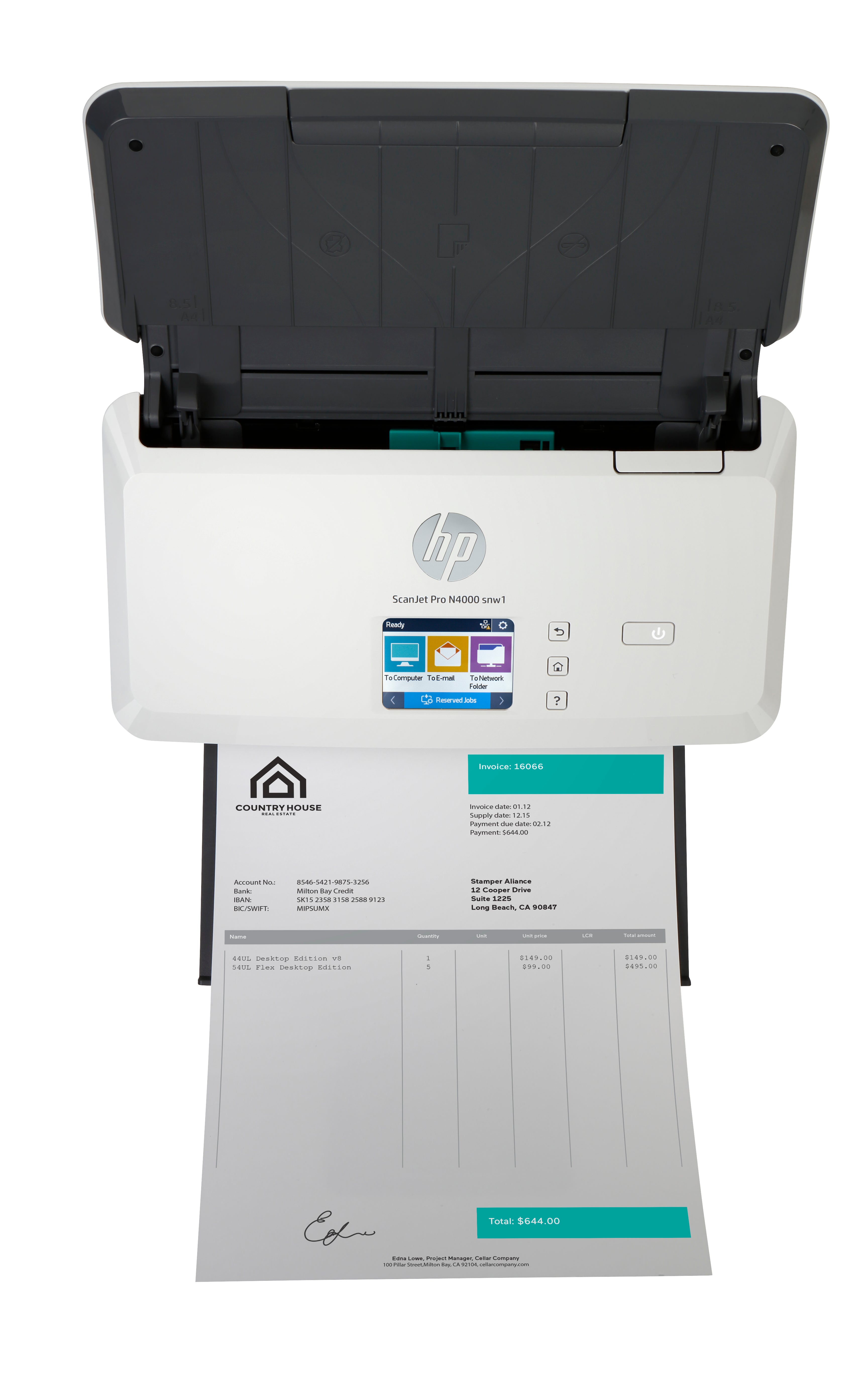 HP Scanjet Pro N4000 Snw1 – Dokumentenscanner, A4, Duplex, 600 dpi, ADF 50 Blatt, WLAN, LAN, USB
