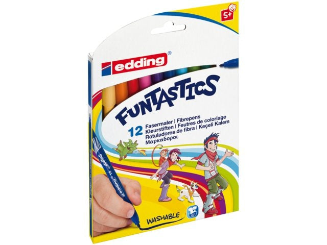 Edding Filzstifte, Strichbreite 1 mm, auswaschbar ab 40 °C, 12 Farben