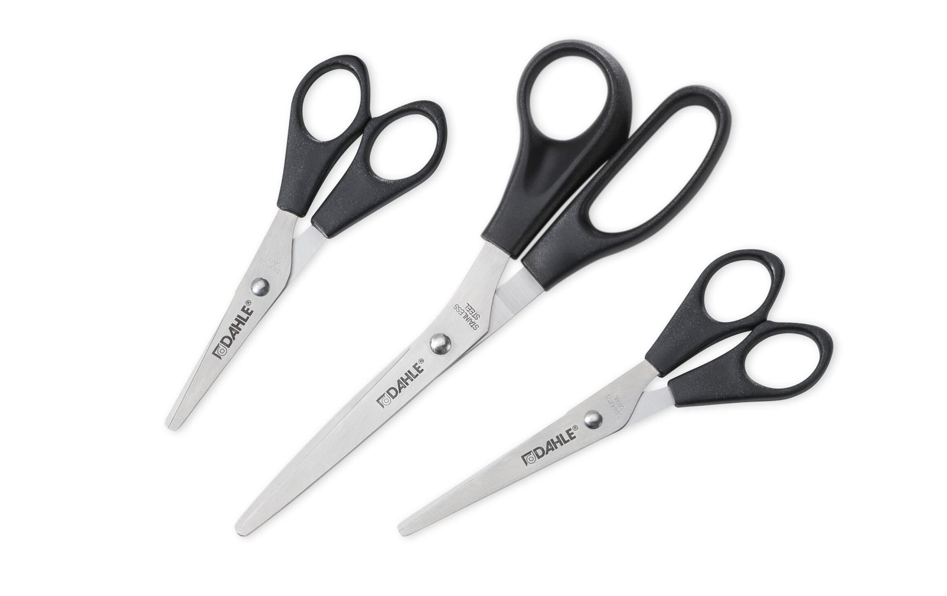 Dahle ECO Scheren-Set, spitz, für Rechtshänder – Edelstahl, ergonomischer Griff, schwarz, 3 Stk.