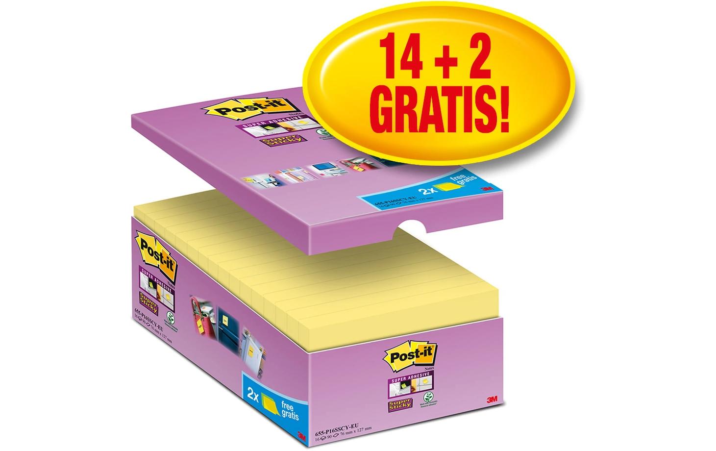 Post-it Haftnotizen Super Sticky – 76×127 mm – gelb, 16×90 Blatt, PEFC