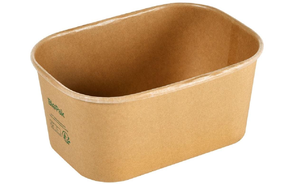 BioPak Take-away-Box, Papier/Karton (PLA-beschichtet) – 1000 ml 120 × 171 × 77 mm, braun – FSC – 50 Stk.
