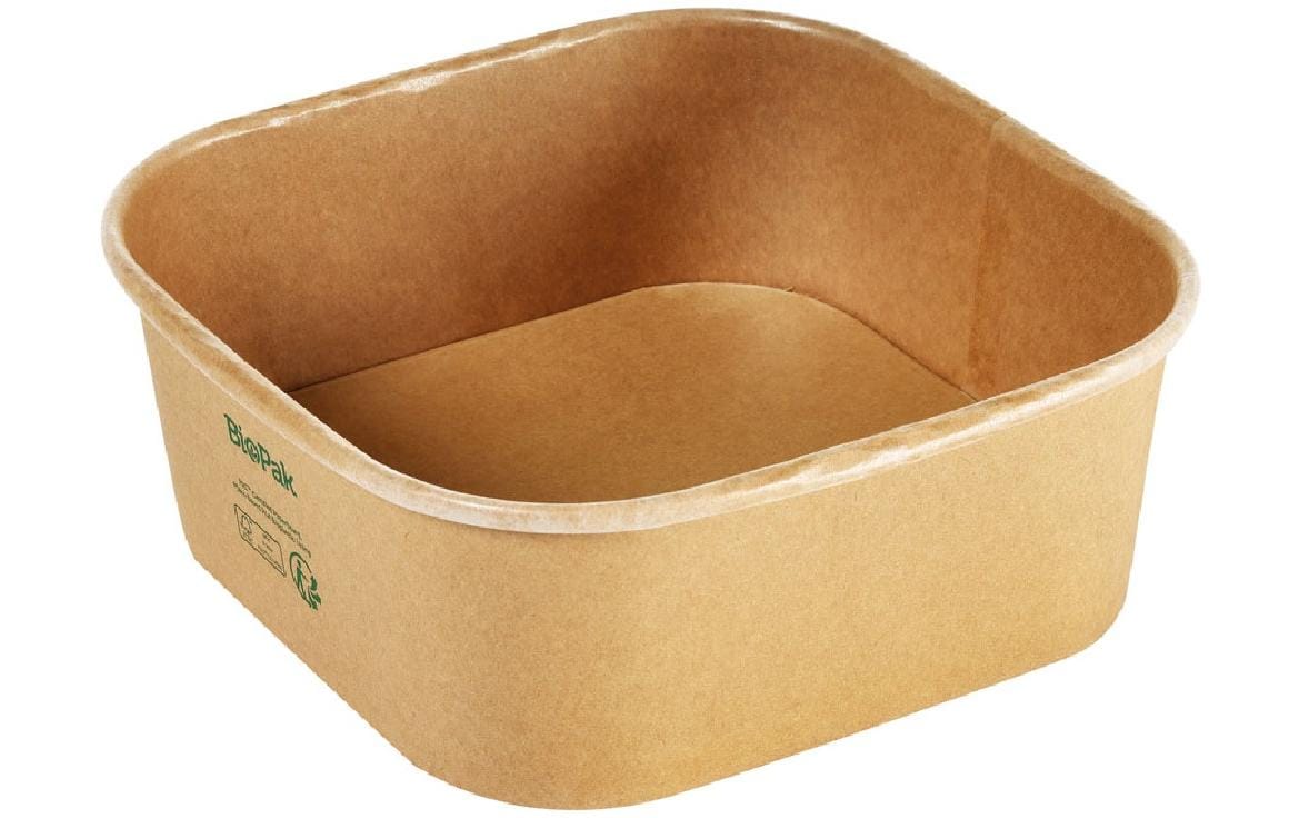 BioPak Take-away-Box, Papier/Karton, PLA-beschichtet – 1,2 l, 172 × 170 × 65 mm, braun – FSC – 40 Stk.