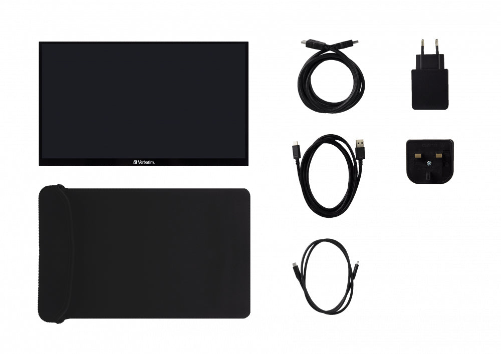 Verbatim Portabler Monitor, 15,6", 1920 × 1080 (Full HD), IPS, Touch, 60 Hz, 250 cd/m², USB-C, Schwarz
