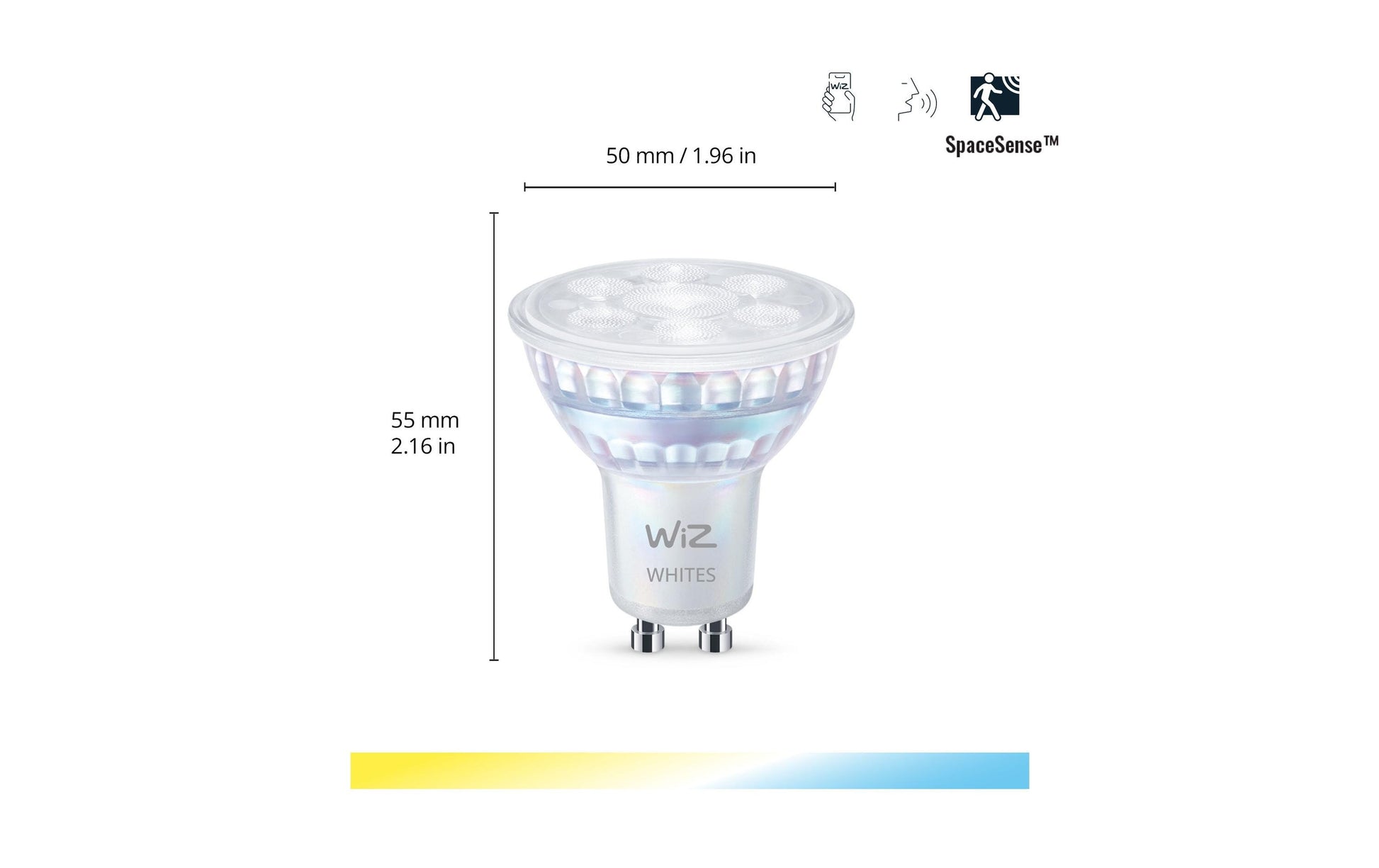WiZ Smart-Leuchtmittel – 2er Pack, GU10, 345 lm, 4,7 W, 2700–6500 K, dimmbar, WiFi/BT, für WiZ/Matter, Weiss