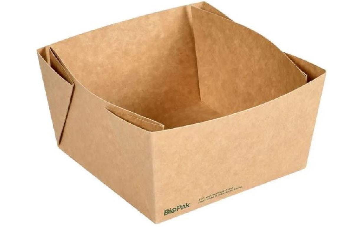 BioPak Take-away-Box, Papier/Karton, PLA-beschichtet – 1'200 ml, 140 × 140 × 75 mm, braun – FSC – 300 Stk.