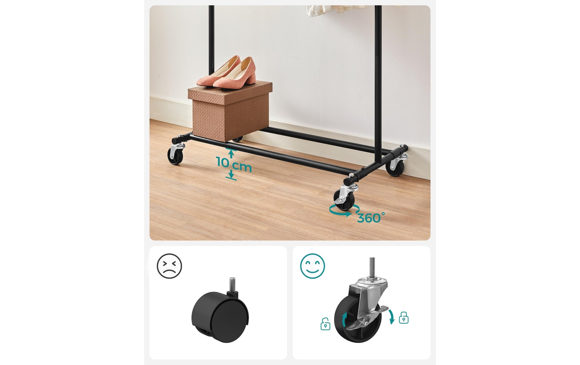 Songmics HSR13BKV1 Garderobenständer Schwerlast 90 kg – Eisen – Schwarz – 1'600 mm