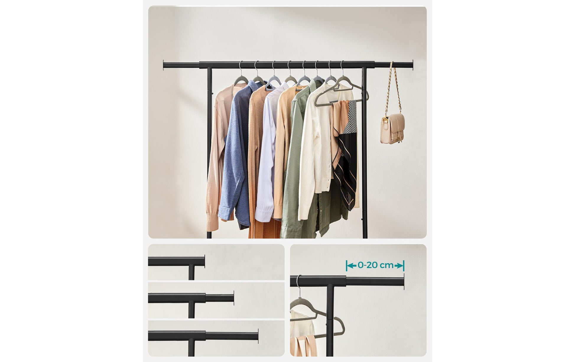 Songmics HSR13BKV1 Garderobenständer Schwerlast 90 kg – Eisen – Schwarz – 1'600 mm