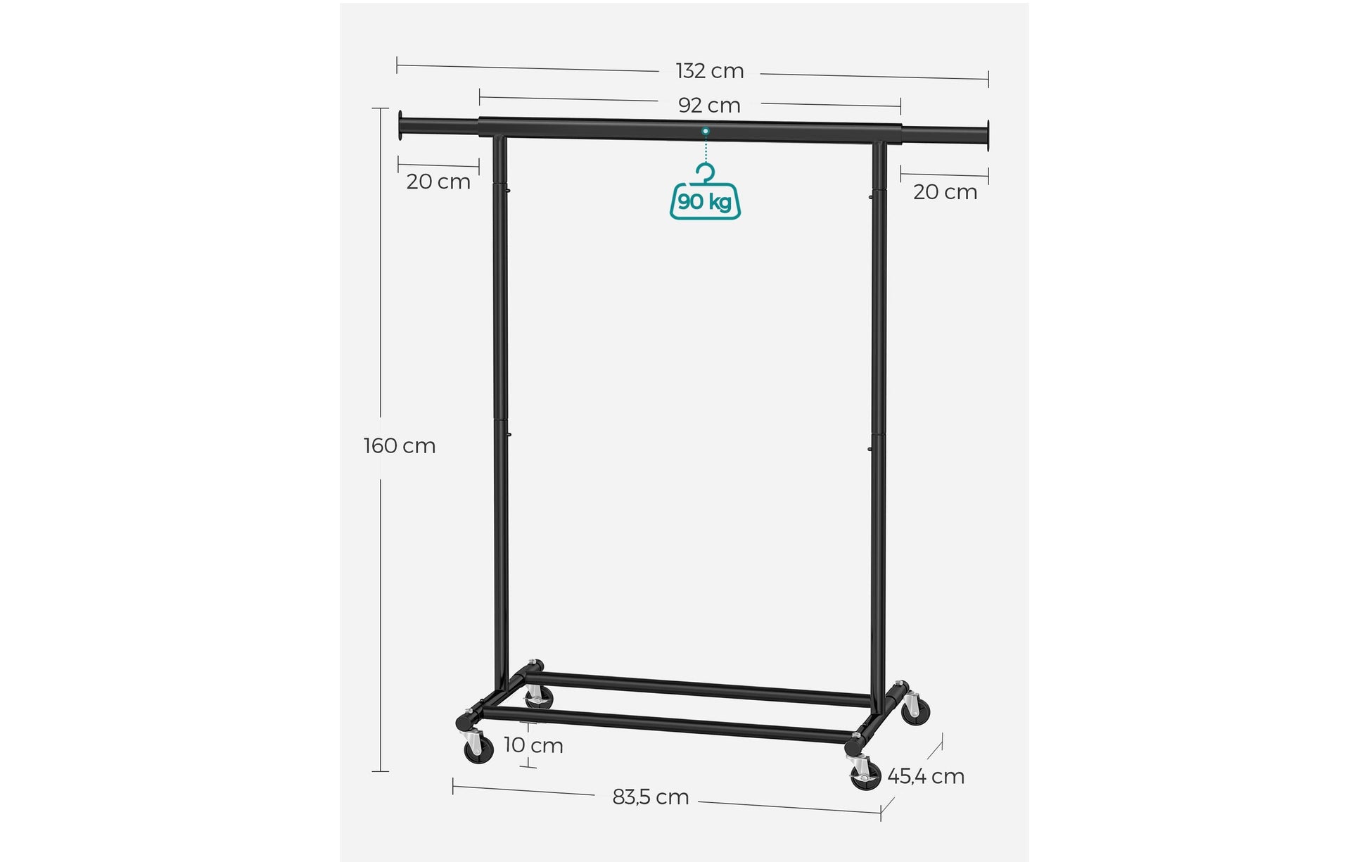 Songmics HSR13BKV1 Garderobenständer Schwerlast 90 kg – Eisen – Schwarz – 1'600 mm