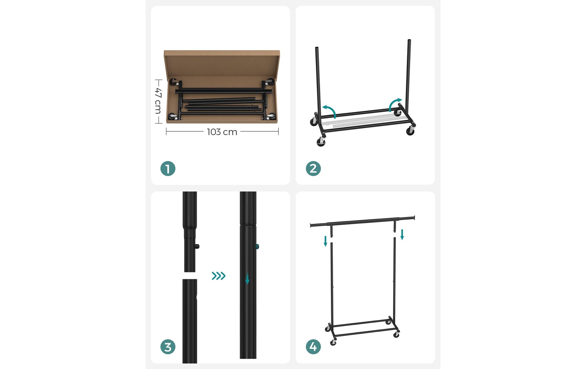 Songmics HSR13BKV1 Garderobenständer Schwerlast 90 kg – Eisen – Schwarz – 1'600 mm