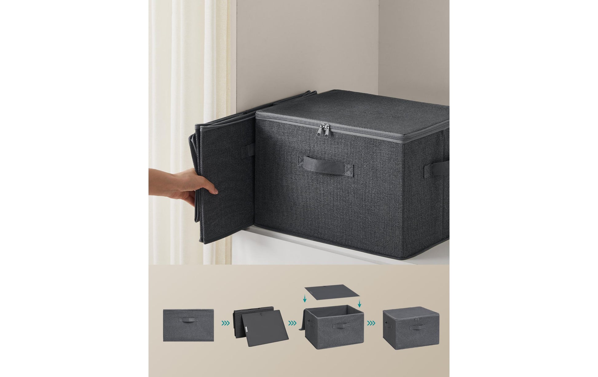 Songmics RYZB03G Aufbewahrungsbox (mit Deckel) – Textil – Grau – mit Griff – 400 × 300 × 250 mm – 3-teiliges Set