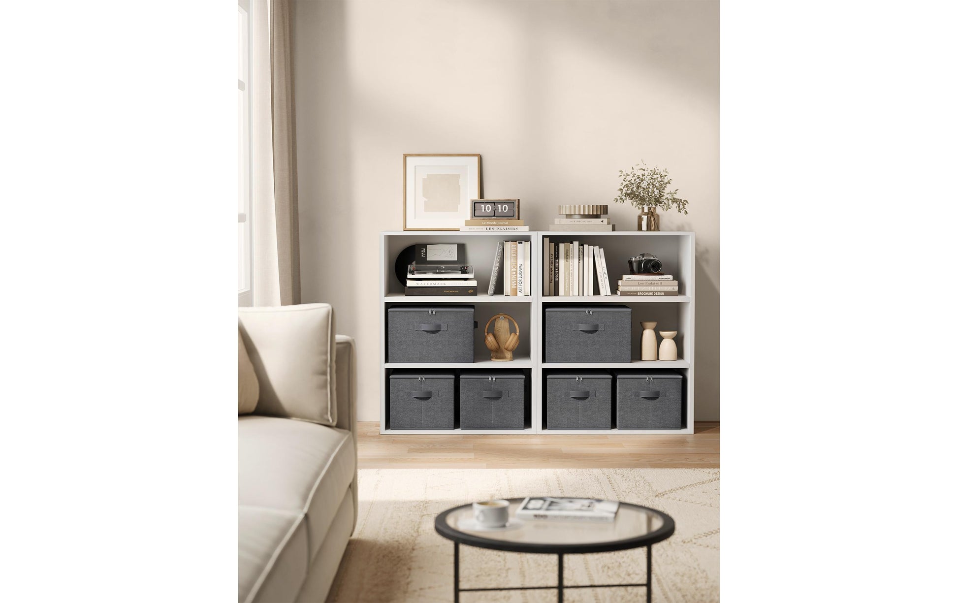 Songmics RYZB03G Aufbewahrungsbox (mit Deckel) – Textil – Grau – mit Griff – 400 × 300 × 250 mm – 3-teiliges Set