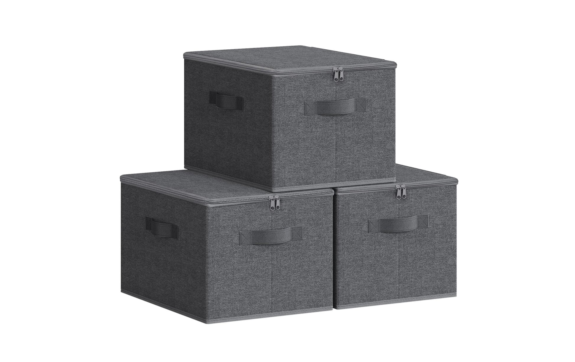 Songmics RYZB03G Aufbewahrungsbox (mit Deckel) – Textil – Grau – mit Griff – 400 × 300 × 250 mm – 3-teiliges Set