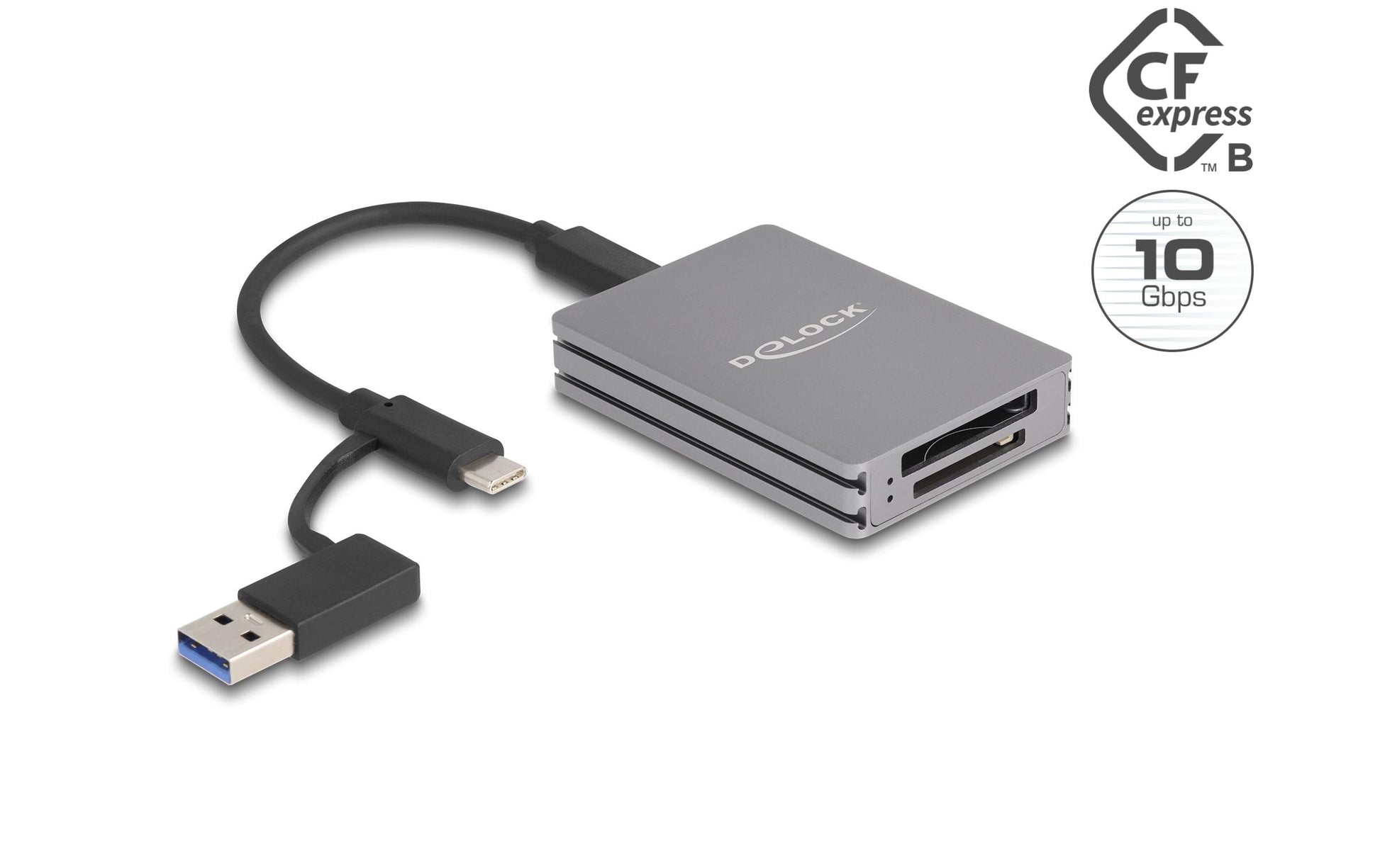 DeLOCK USB-Kartenleser USB-C – CFexpress Typ B, SD/SDHC/SDXC – USB 3.2 Gen 2 (10 Gbit/s) – LED-Anzeigen
